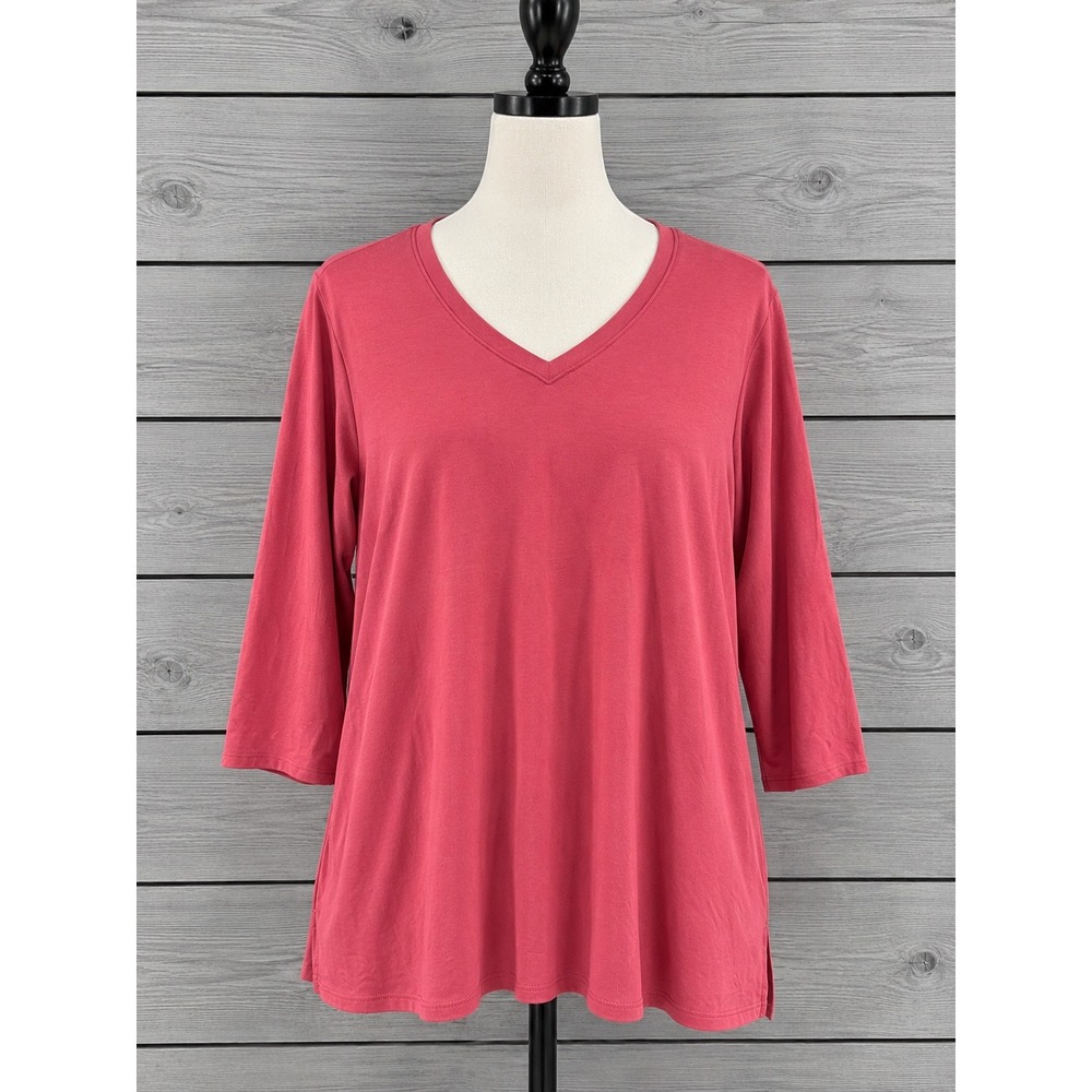 Belle by Kim Gravel TripleLuxe Knit V-Neck Tee Top 1X Pink 3/4 Sleeve A513042
